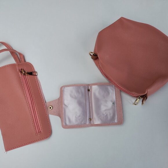 Women’s Purse Set – Pink Tote Bag, Pouch & Wallet – Everyday Casual Shoulder Bag - Picture 4 of 9